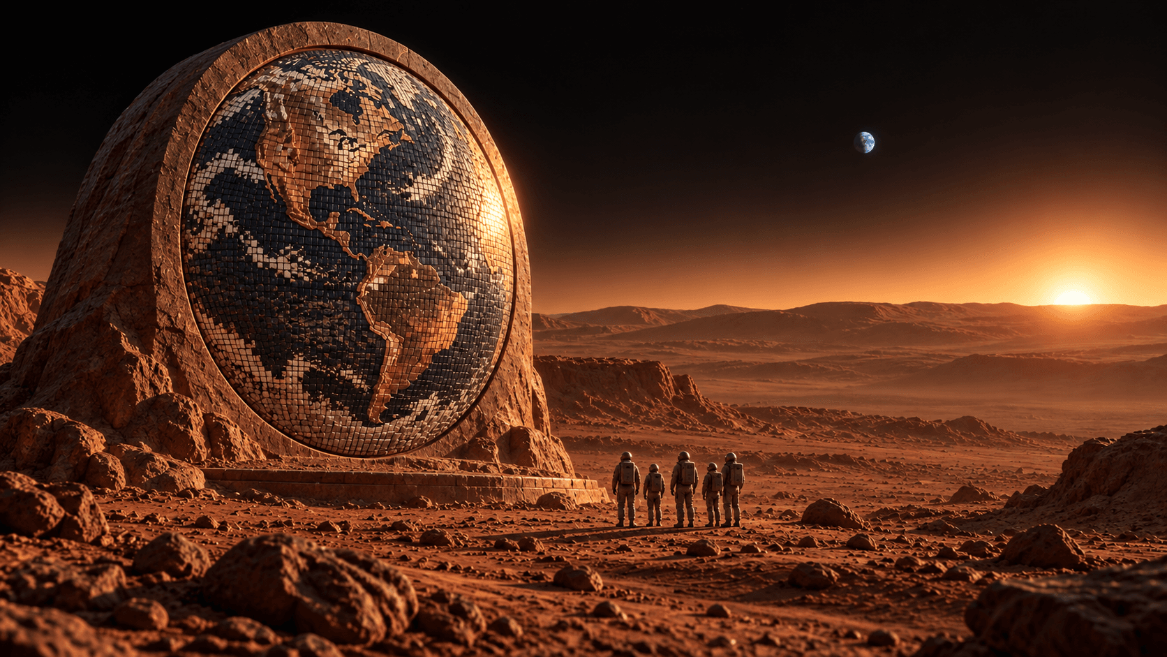 Artistic concept of the Earth Mosaic as a human monument on Mars