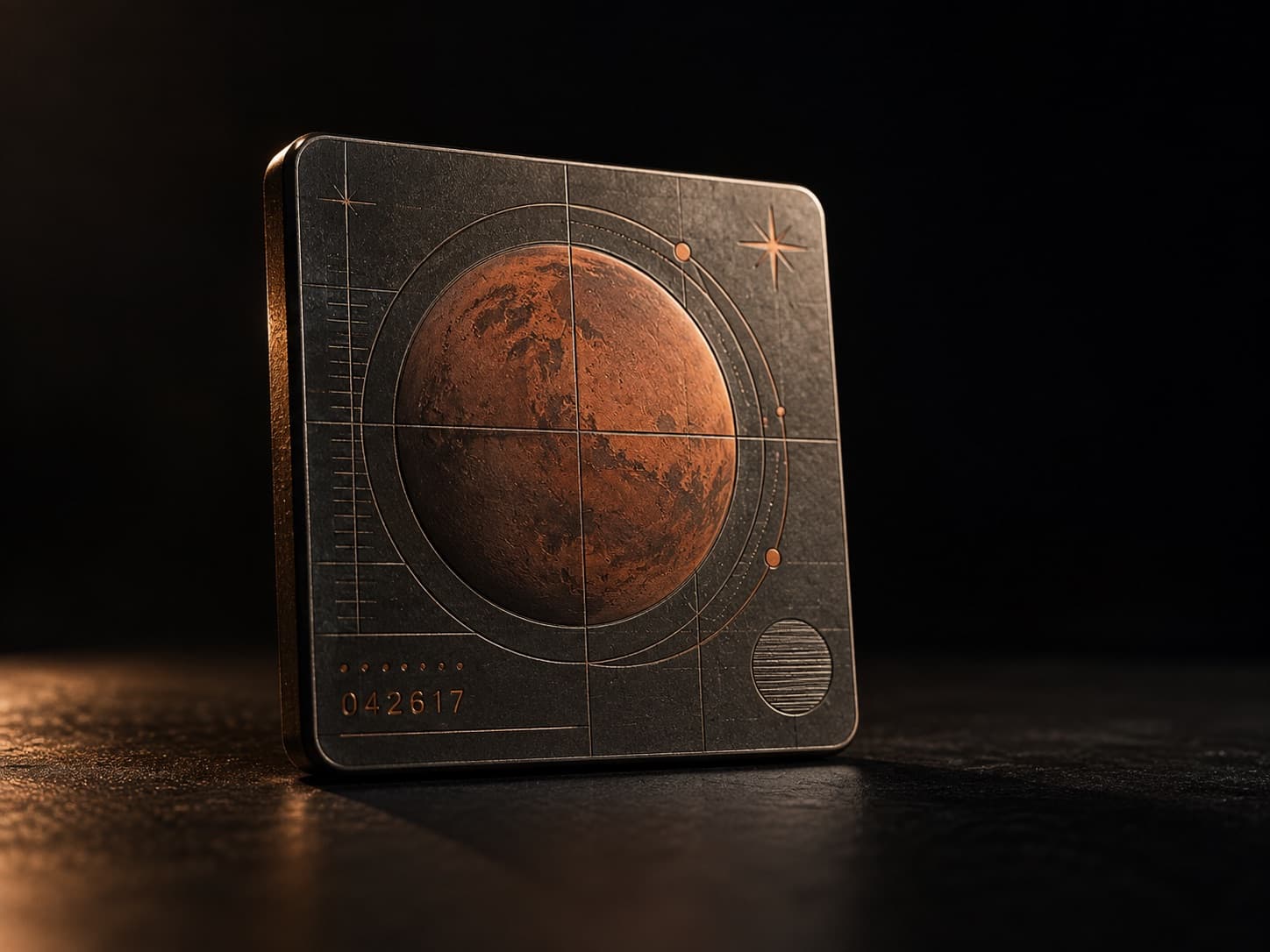 Conceptual simulation of one physical Mars Tile as an archival metal plaque